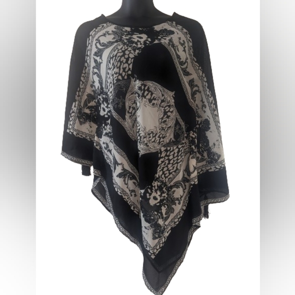 Black and Cream Kimono Summer Beach Cover/ Sz Large - Picture 2 of 11